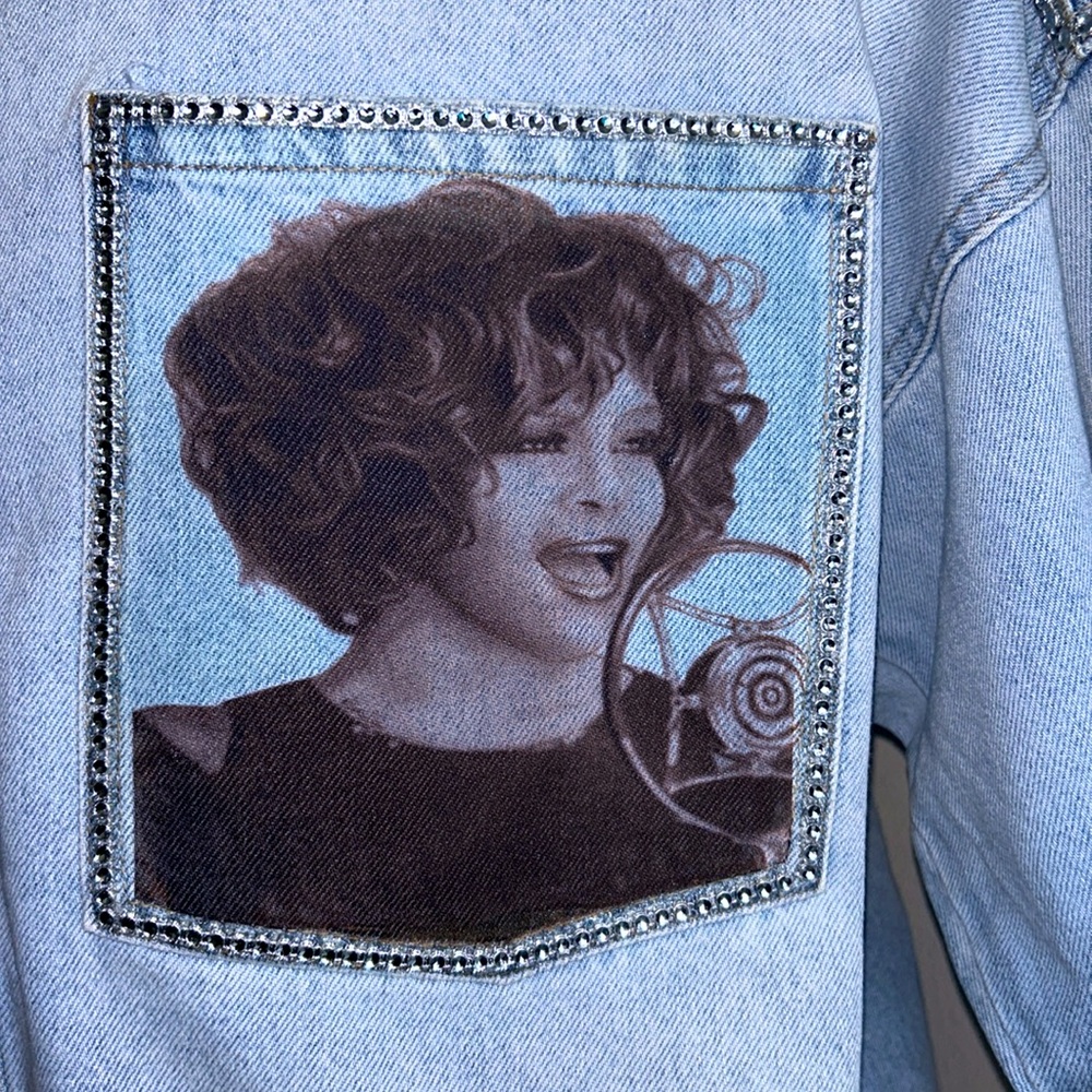 Whitney Houston Denim Shacket | Handmade DIY Customized 1 of 1 - Size L - Picture 5 of 11